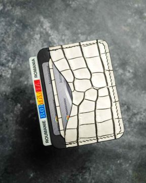 Portcard slim piele alb