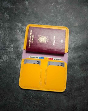 portofel pasaport piele galben