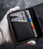 Portofel silver Arkano detaliu interior buzunar carduri, ață gri, logo silver, piele naturală, 7 buzunare, personalizabil cu inițiale