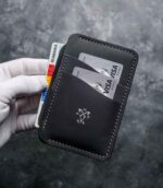 Portofel talon auto negru Silver Edition, cu buletin și carduri, ață gri, logo silver, personalizare cu inițiale, piele naturală, handmade România