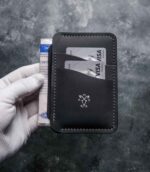 Portofel talon auto negru Silver Edition, cu talon auto și carduri, ață gri, logo silver, personalizare cu inițiale, piele naturală, handmade România
