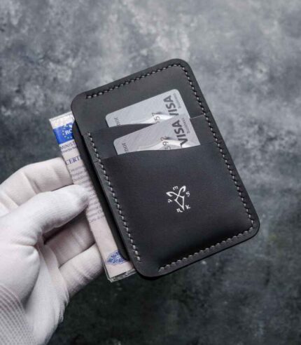 Portofel talon auto negru Silver Edition, cu talon auto, vedere față, ață gri, logo silver, personalizare cu inițiale, piele naturală, handmade România
