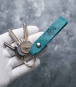 Breloc piele naturală turcoaz personalizabil, inel silver, handmade România